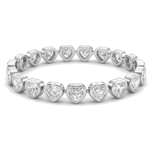 Lab Grown Diamond Tennis Bracelet 7 Carat Heart Bezel 14K White Gold 7 Inch