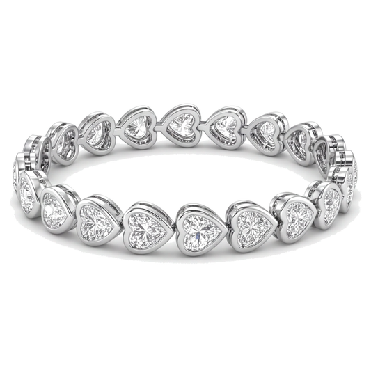 Lab Grown Diamond Tennis Bracelet 8 Carat Heart Bezel 14K White Gold 7 Inch