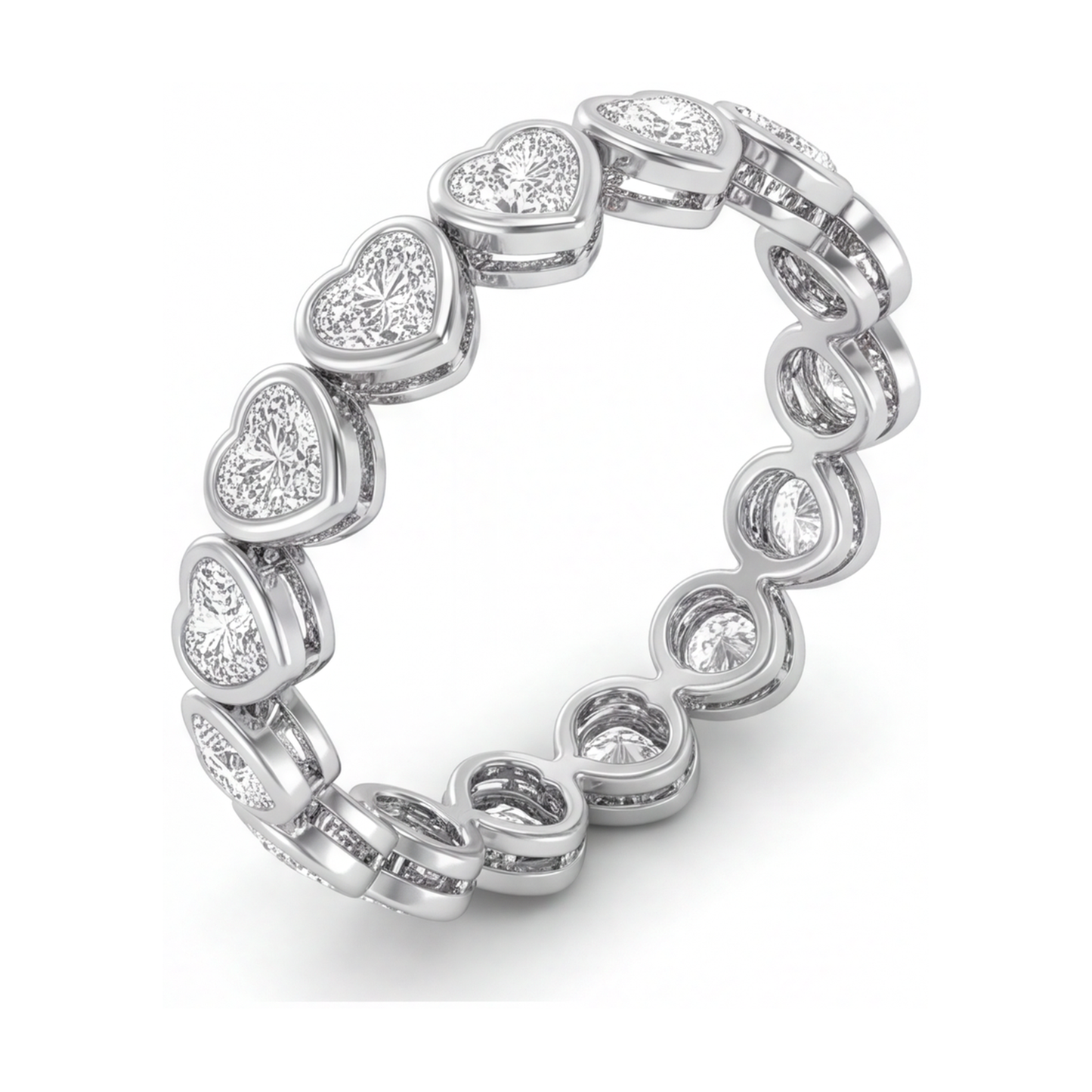 Lab Grown Diamond Tennis Bracelet 8 Carat Heart Bezel 14K White Gold 7 Inch