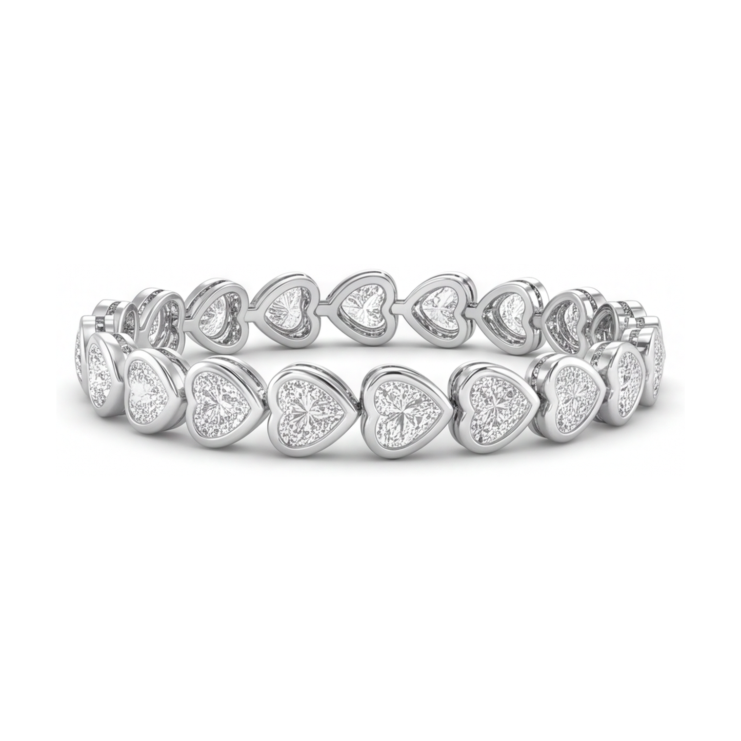 Lab Grown Diamond Tennis Bracelet 8 Carat Heart Bezel 14K White Gold 7 Inch