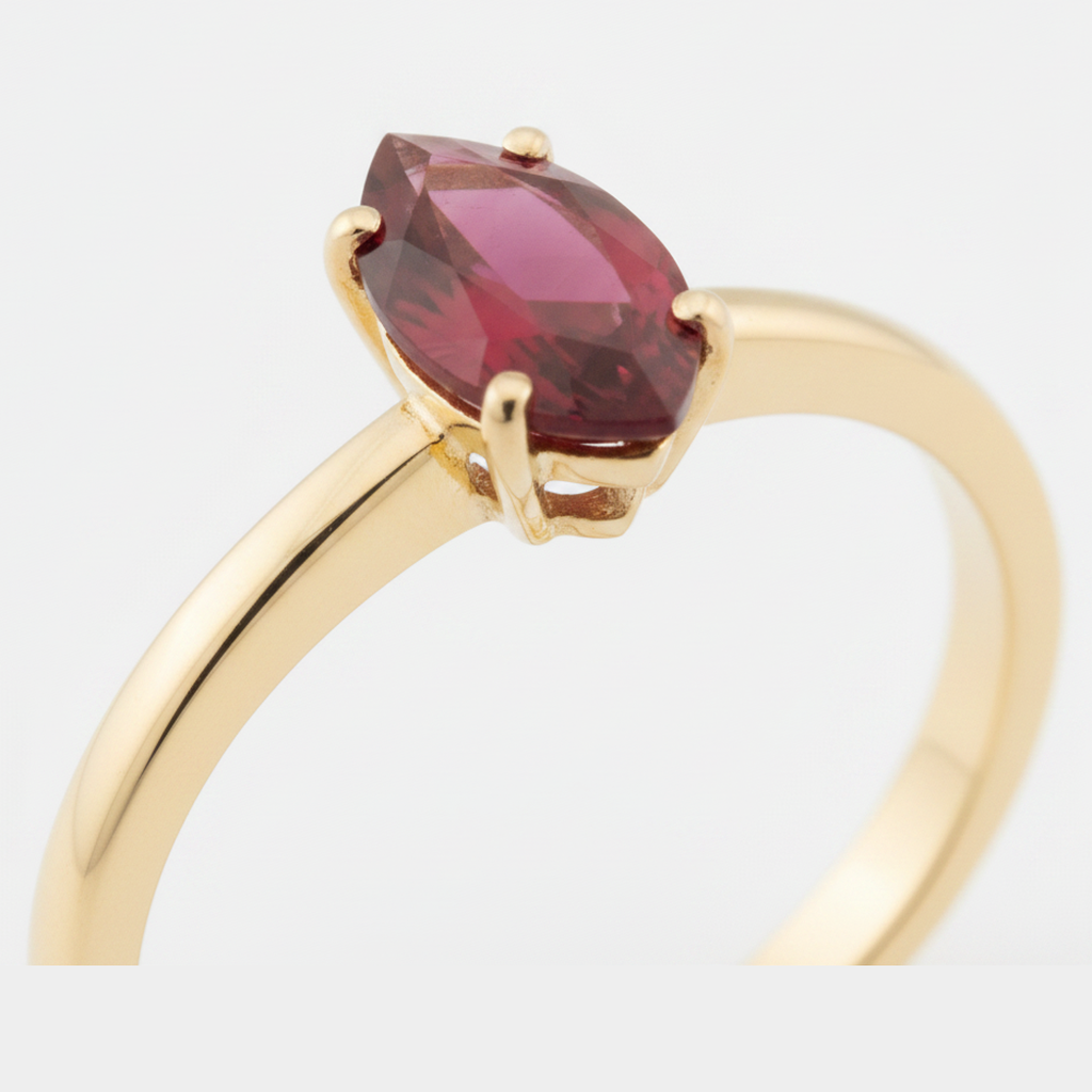 Ruby Ring 1.5 Carat Genuine Marquise Burmese Solitaire 18K Gold