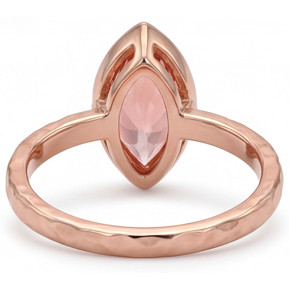 Padparadscha Sapphire Ring 3.5 Carat Lab Grown Marquise Bezel Solitaire 14K Rose Gold