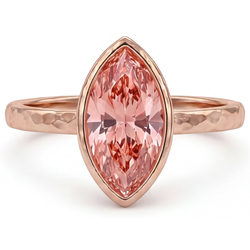 Padparadscha Sapphire Ring 3.5 Carat Lab Grown Marquise Bezel Solitaire 14K Rose Gold
