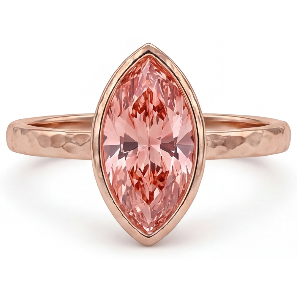 Padparadscha Sapphire Ring 3.5 Carat Lab Grown Marquise Bezel Solitaire 14K Rose Gold