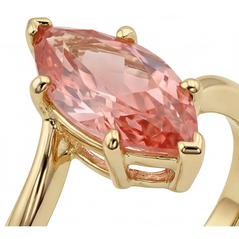 Padparadscha Sapphire Ring 3.5 Carat Lab Grown Marquise Bypass 14K Yellow Gold