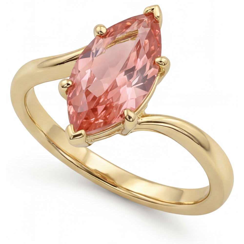 Padparadscha Sapphire Ring 3.5 Carat Lab Grown Marquise Bypass 14K Yellow Gold