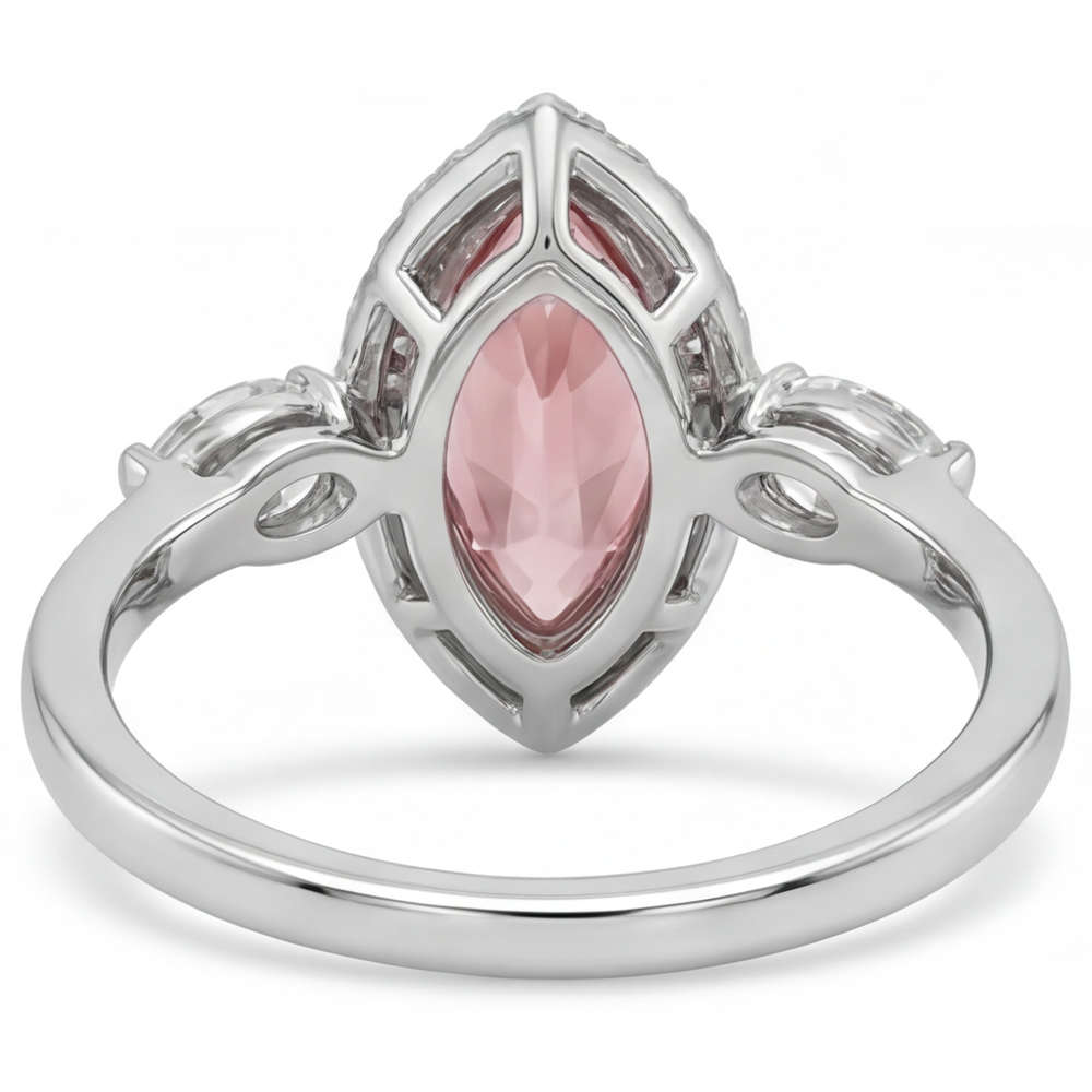 Padparadscha Sapphire Ring 2.3 Carat Genuine Marquise Halo Vintage 14K White Gold