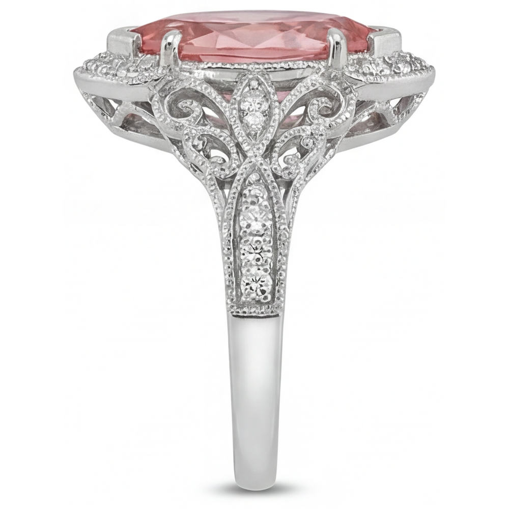 Peach Color Sapphire 2.3 Carat Genuine Marquise Padparadscha Halo Split Shank Ring 14K White Gold