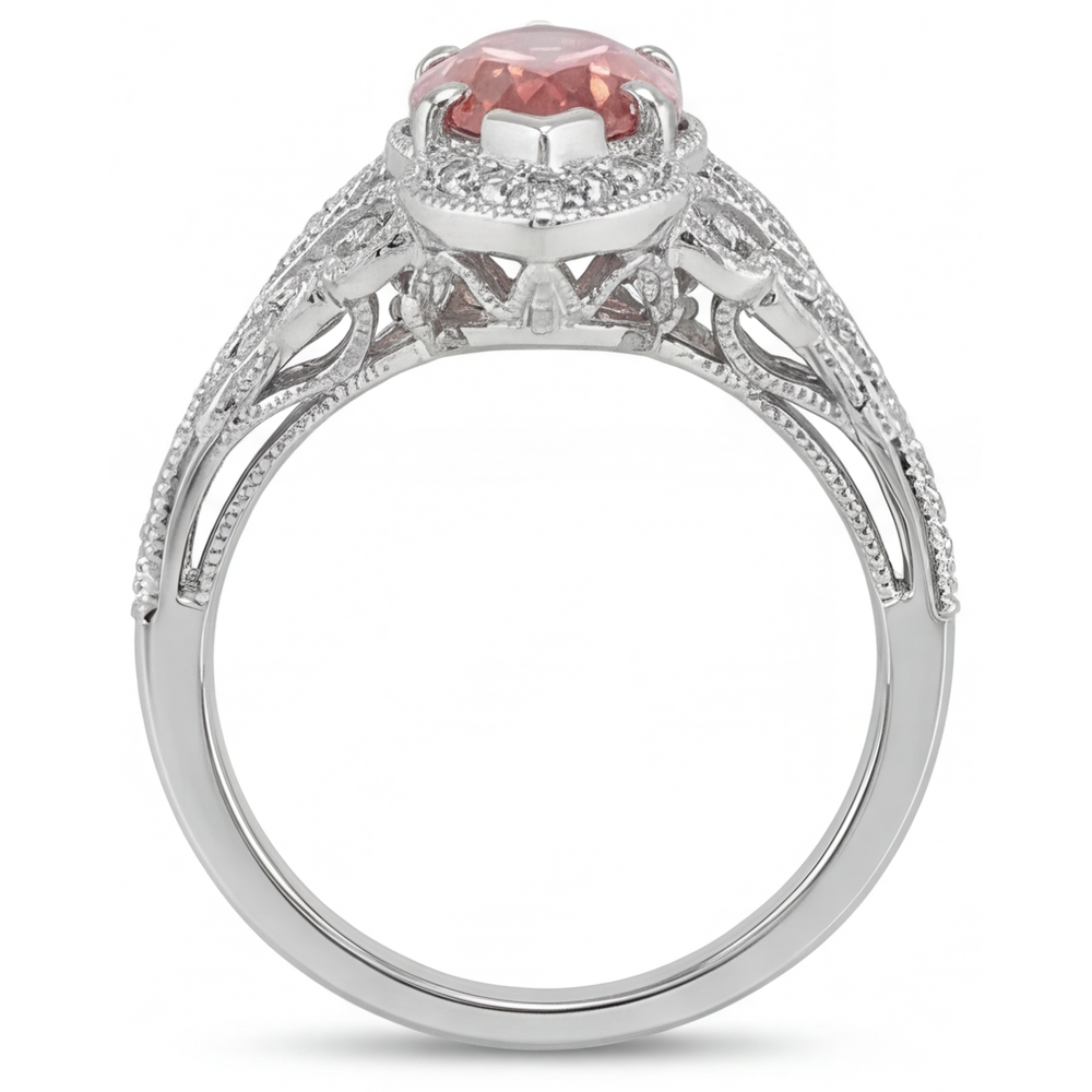 Peach Color Sapphire 2.3 Carat Genuine Marquise Padparadscha Halo Split Shank Ring 14K White Gold