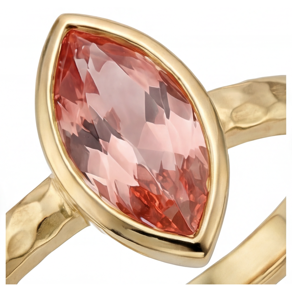 Peach Sapphire Engagement Ring 2 Carat Natural Marquise Padparadscha Bezel Solitaire 14K Yellow Gold