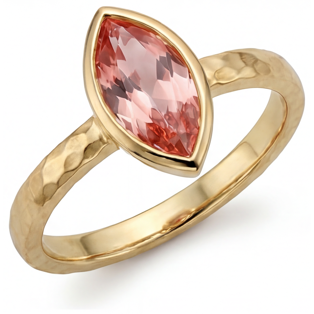 Peach Sapphire Engagement Ring 2 Carat Natural Marquise Padparadscha Bezel Solitaire 14K Yellow Gold