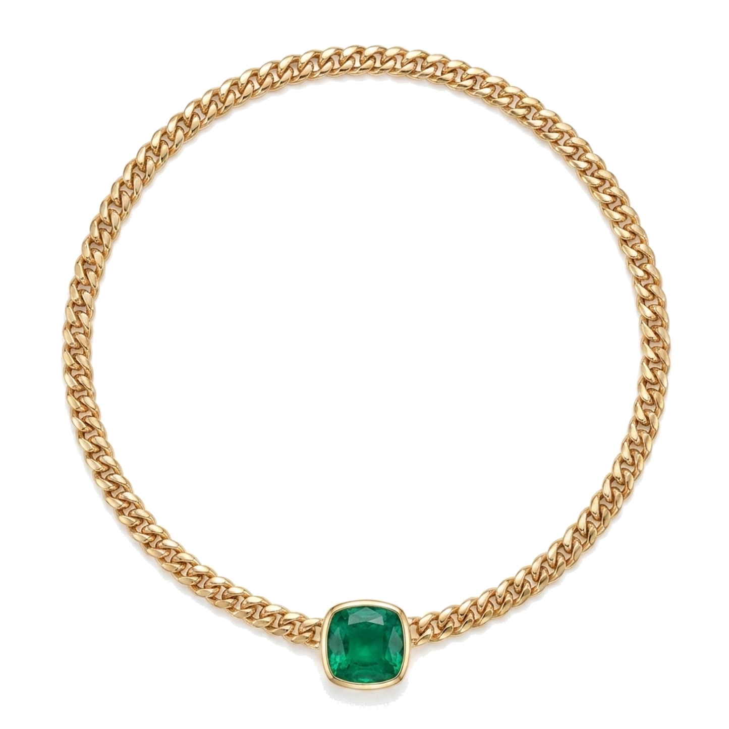 Miami Cuban Cushion Emerald Slide Necklace 8 Carats Gold