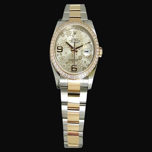 Midsize Rolex Diamond Bezel Watch Ladies Factory Bezel Flower Dial