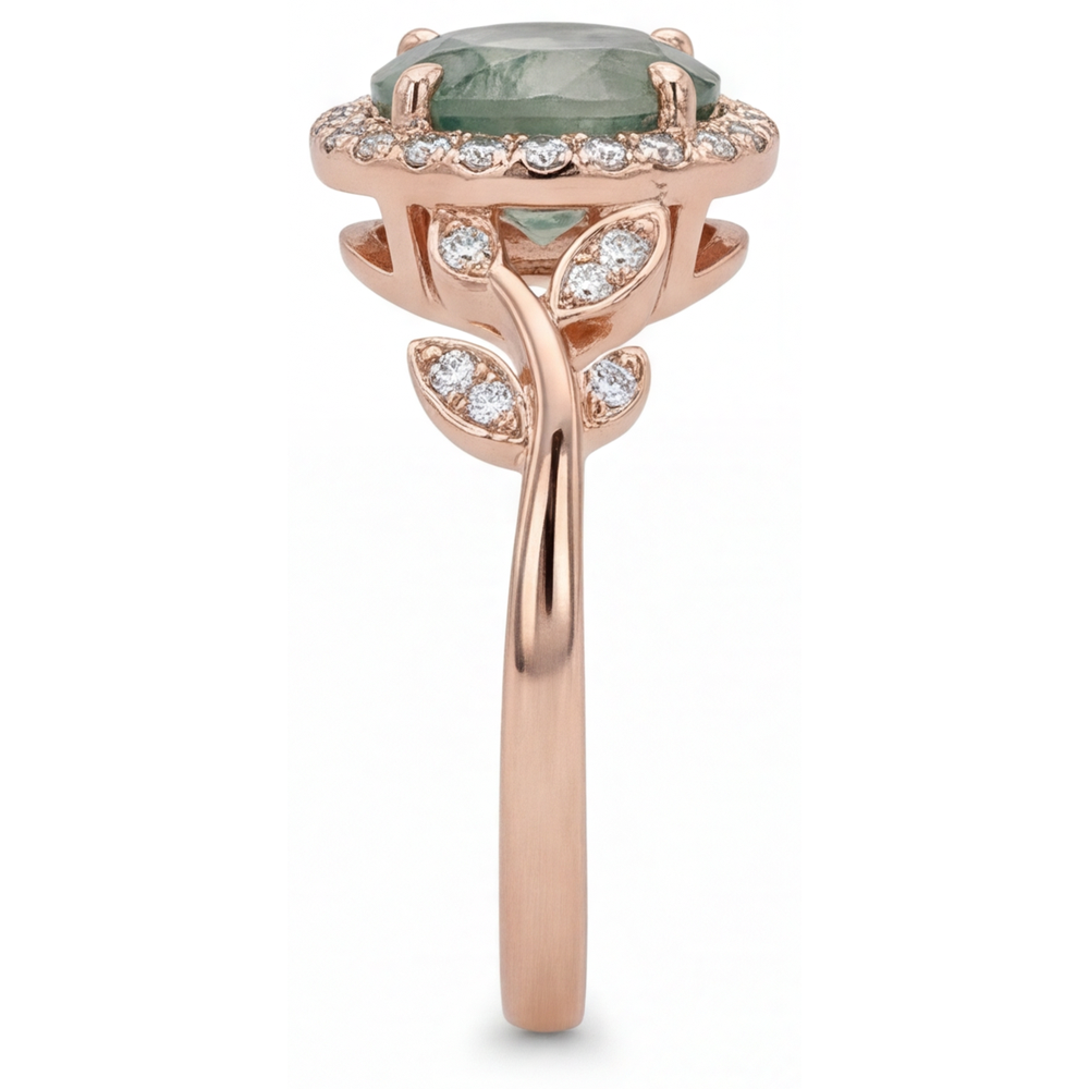 Moss Agate Round Brilliant Colored Stone Ring in 14K Rose Gold – profile view