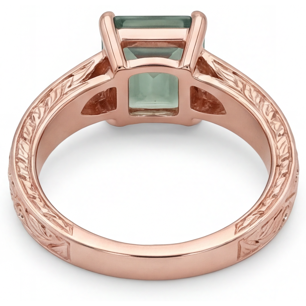 Authentic Moss Agate Gemstone Ring 2 ct 14K Rose Gold – angle view