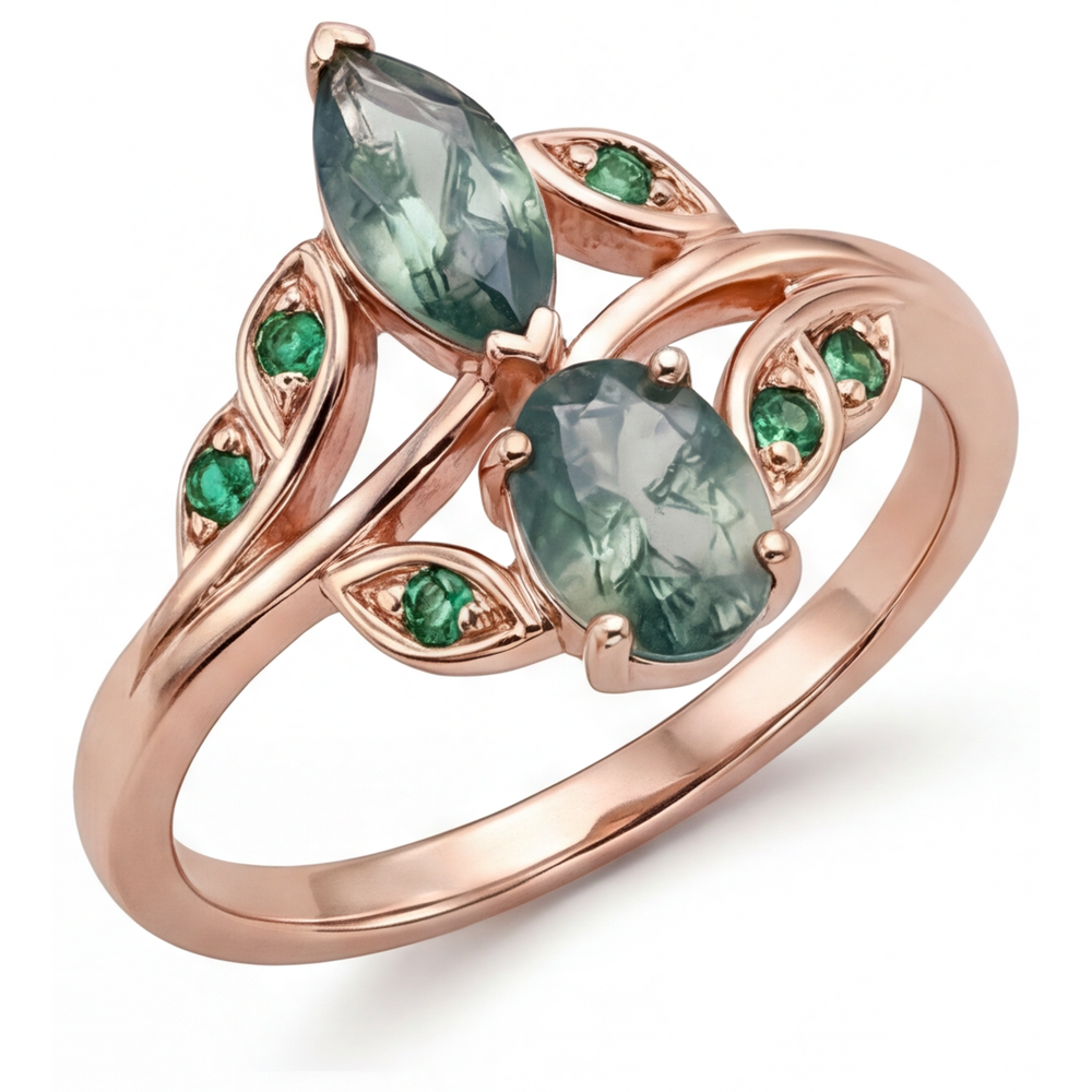 Natural Moss Agate Gemstone Ring 2.50 ct 14 Karat Rose Gold – main view