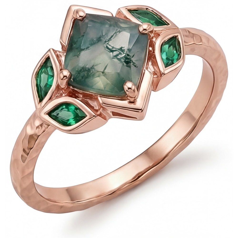 Gemstone Ring 14K Rose Gold with Moss Agate – main view