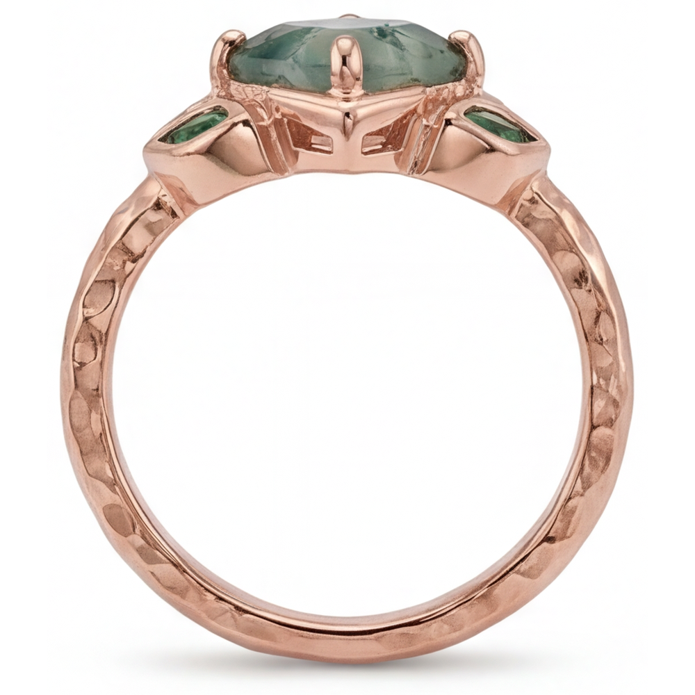 Moss Agate Princess Gemstone Ring in 14K Rose Gold – profile view