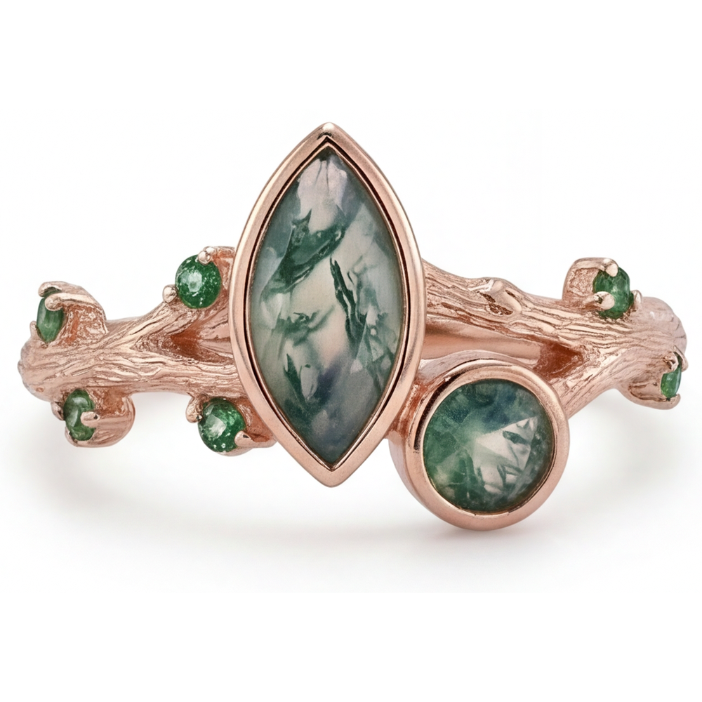 Moss Agate Precious Stone Ring 1.50-ct 14K Rose Gold – front view