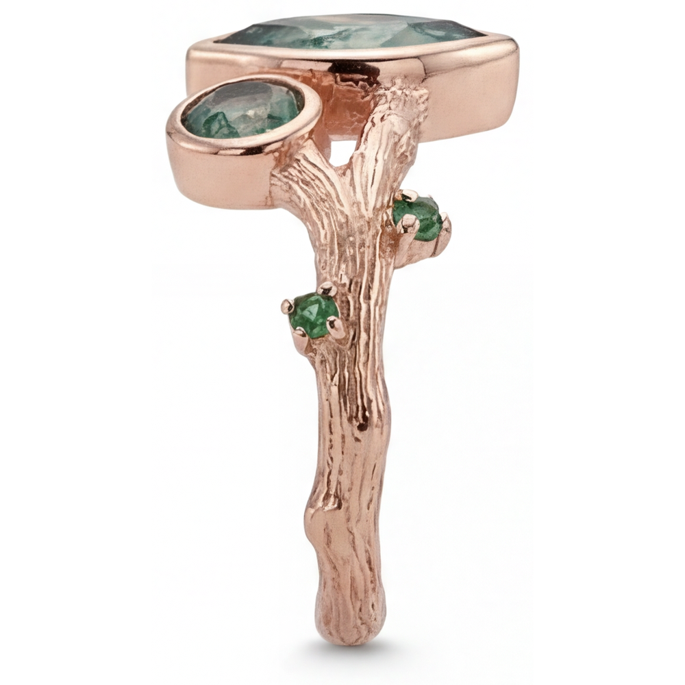 Moss Agate Marquise Cut Precious Stone Ring in 14K Rose Gold – top view