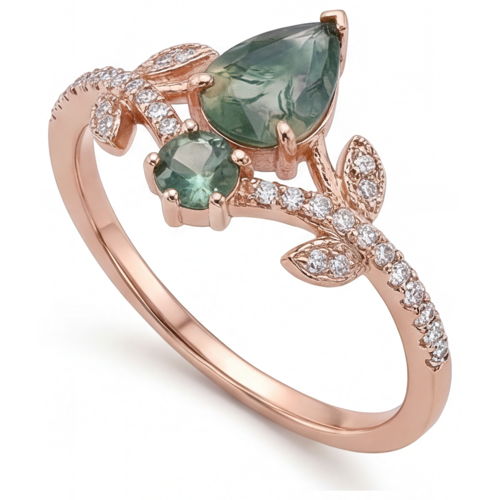 Natural Moss Agate Precious Stone Ring – front view