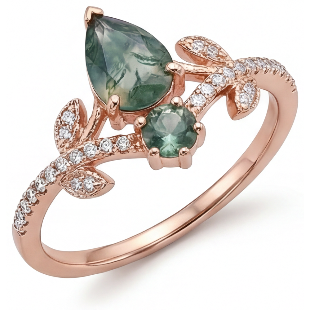 Precious Stone Ring 14K Rose Gold with Moss Agate – side view