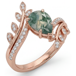 VVS Clarity Precious Stone Ring – Moss Agate 2.75 ct 14K Rose