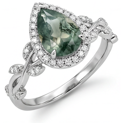 Custom VVS Moss Agate Precious Stone Ring – 3 ct 14 Karat White