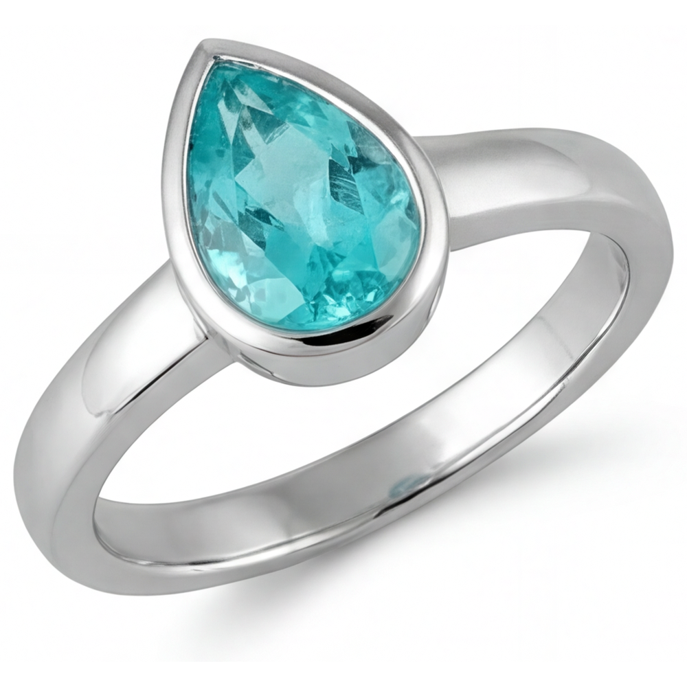 Neon Paraiba Colored Stone Ring 1.25-ct 14 Karat White Gold – main view