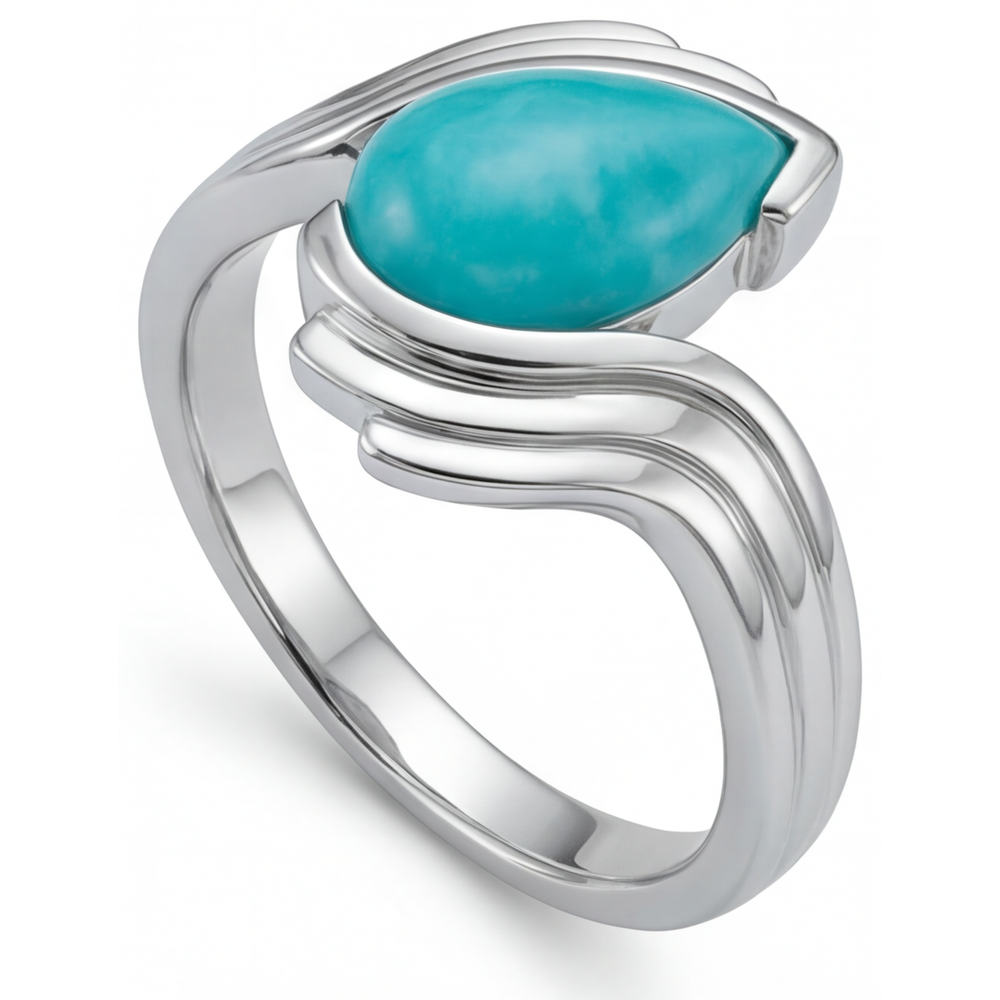 Pear Cut Neon Paraiba ring in 14 Karat White Gold – profile view