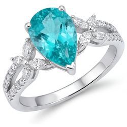 Neon Paraiba Gemstone Ring – VVS Clarity 2 ct 14K White Gold
