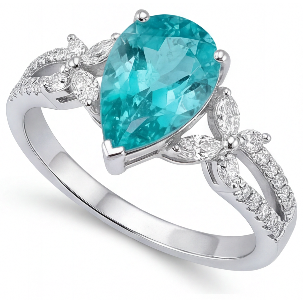 Gemstone Ring 14K White Gold with Neon Paraiba – side view