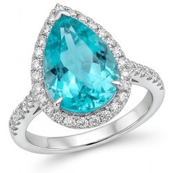Neon Paraiba Halo Engagement Ring – Pavé 5.50 ct 14 Karat White