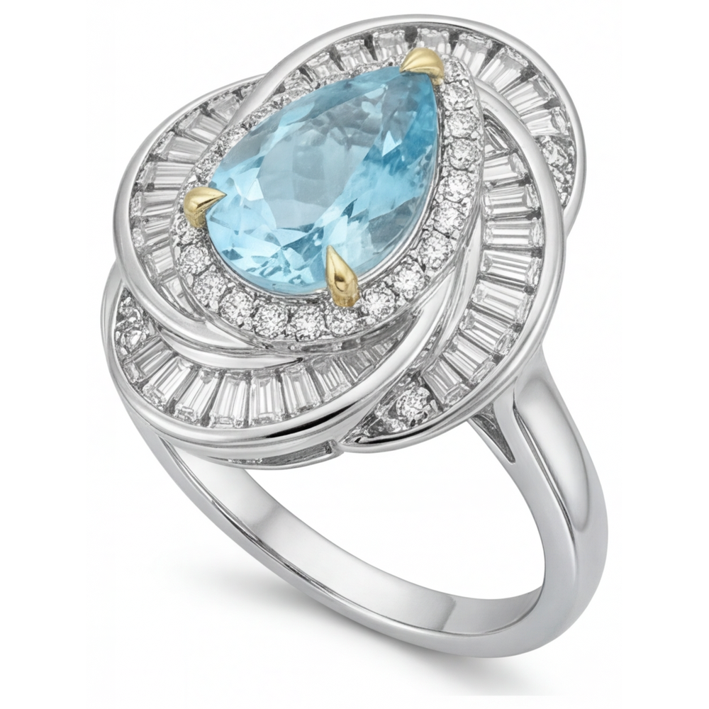 Neon Paraiba Halo Engagement Ring 7.5-ct 14K Two Tone Gold – side view