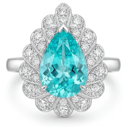 VVS Halo Ring – Neon Paraiba 5 ct 14K White Gold