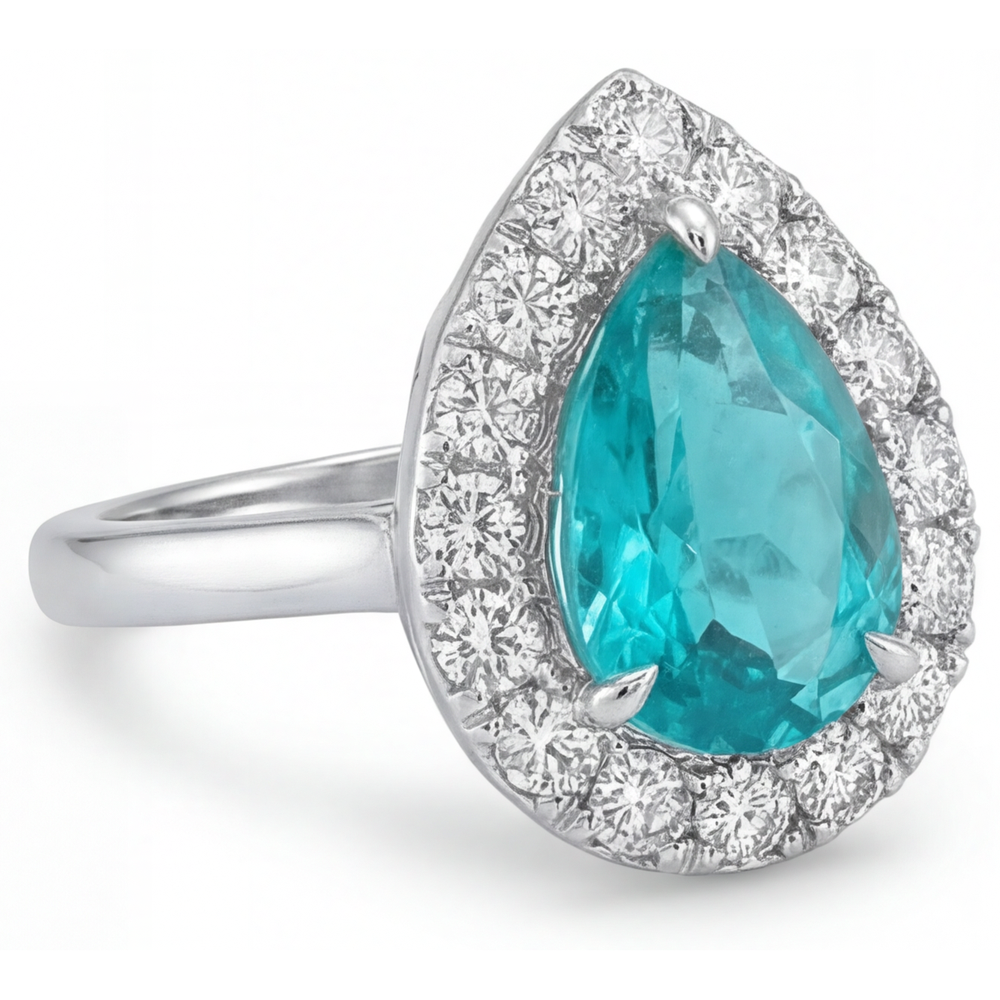 Neon Paraiba Halo Ring 5-ct 14K White Gold – side view