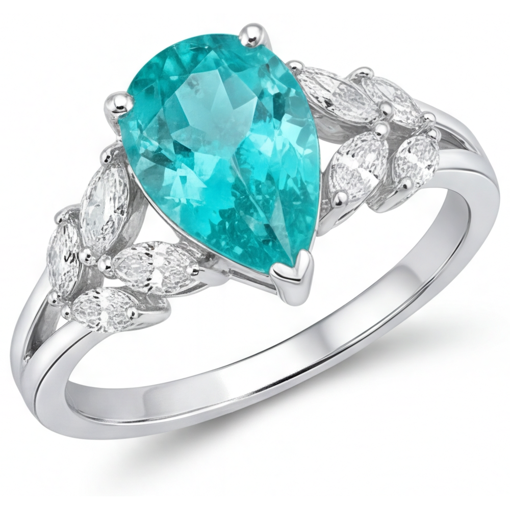Real Neon Paraiba Precious Stone Ring 2 ct 14K White Gold – main view