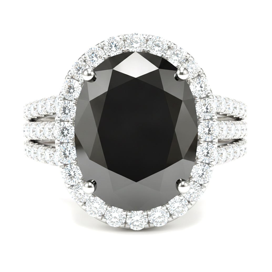 Black Diamond Proposal Ring 6 Carat Real Oval Halo 14K White Gold