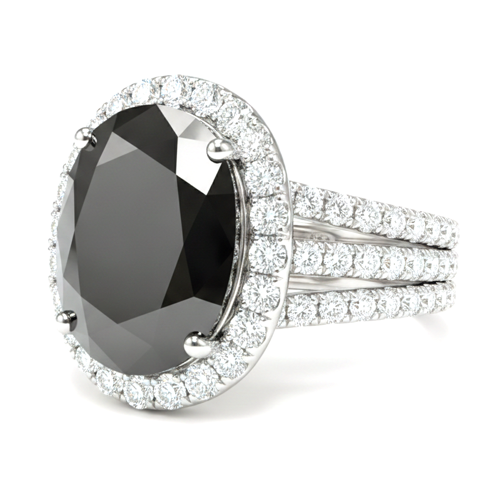Black Diamond Proposal Ring 6 Carat Real Oval Halo 14K White Gold