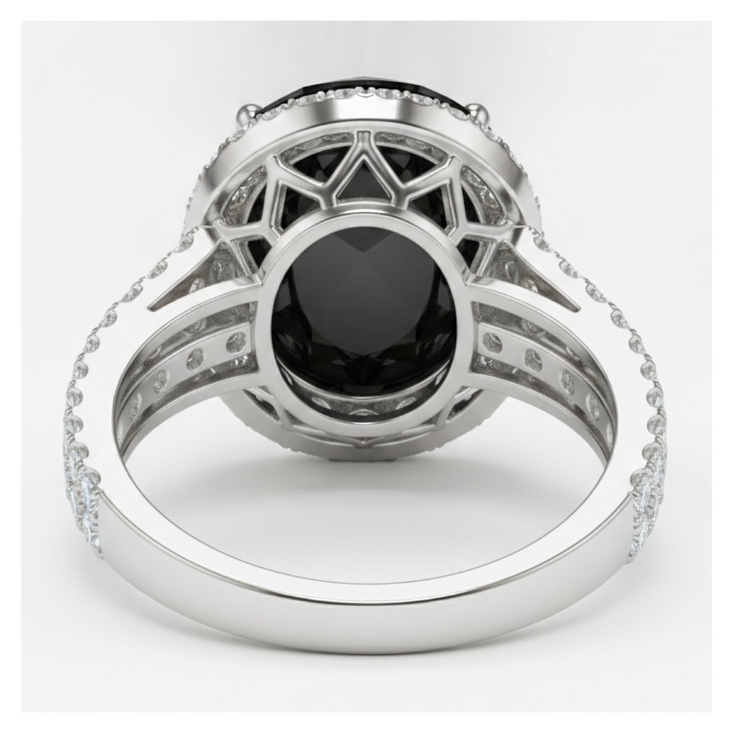 Black Diamond Proposal Ring 6 Carat Real Oval Halo 14K White Gold
