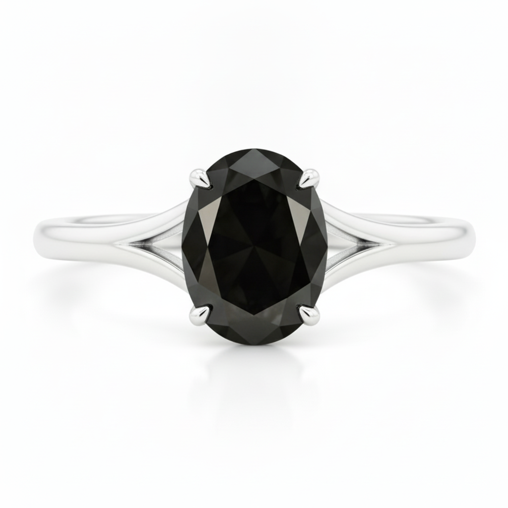 Natural Black Diamond Engagement Ring 5 Carat Oval Solitaire Cathedral 14K White Gold