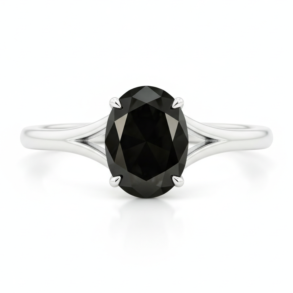 Natural Black Diamond Engagement Ring 5 Carat Oval Solitaire Cathedral 14K White Gold