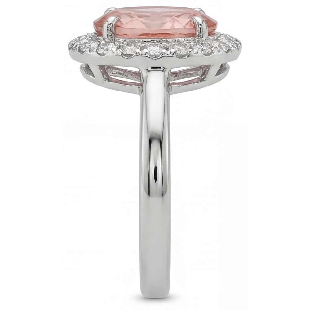 Padparadscha Sapphire Ring 4.3 Carat Lab Grown Oval Halo 14K White Gold