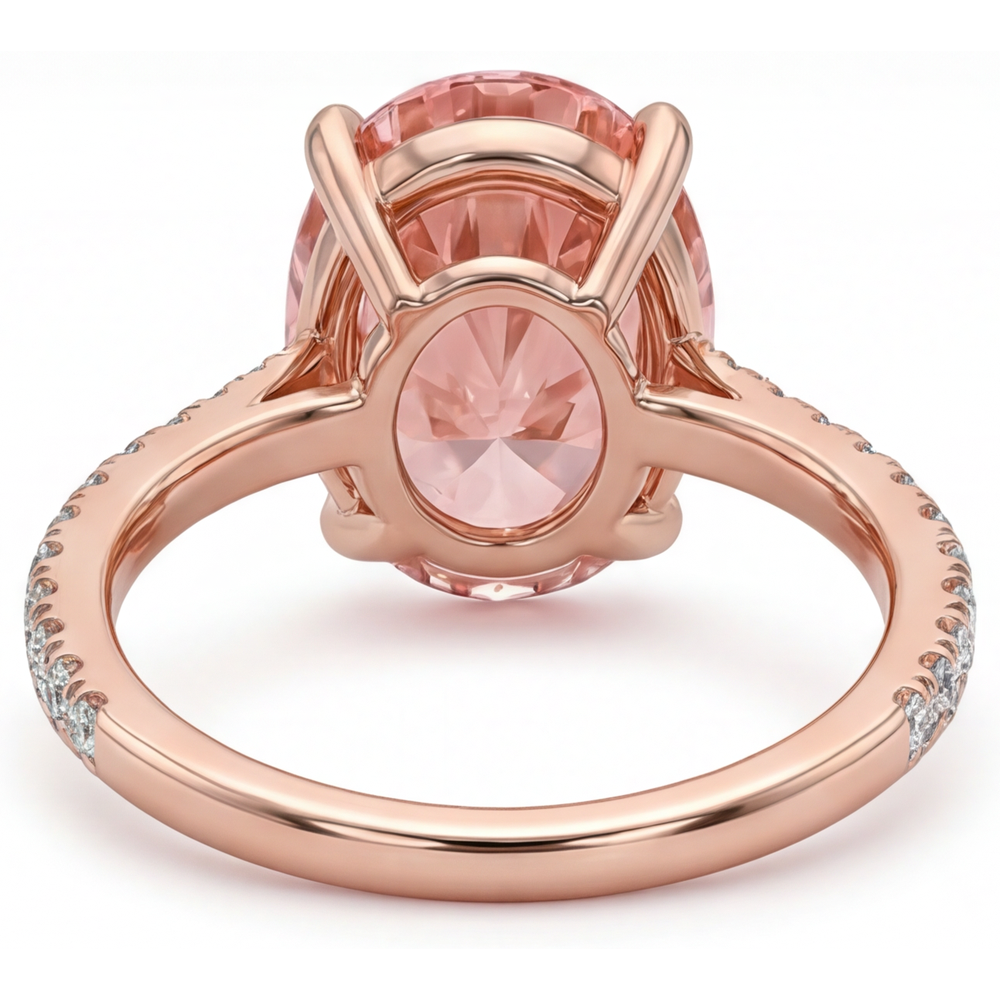 Padparadscha Sapphire Ring 4.3 Carat Lab Grown Oval Pave 14K Rose Gold