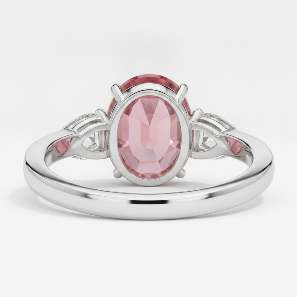 Peach Sapphire Engagement Ring 4.1 Carat Real Oval Padparadscha Three Stone Platinum