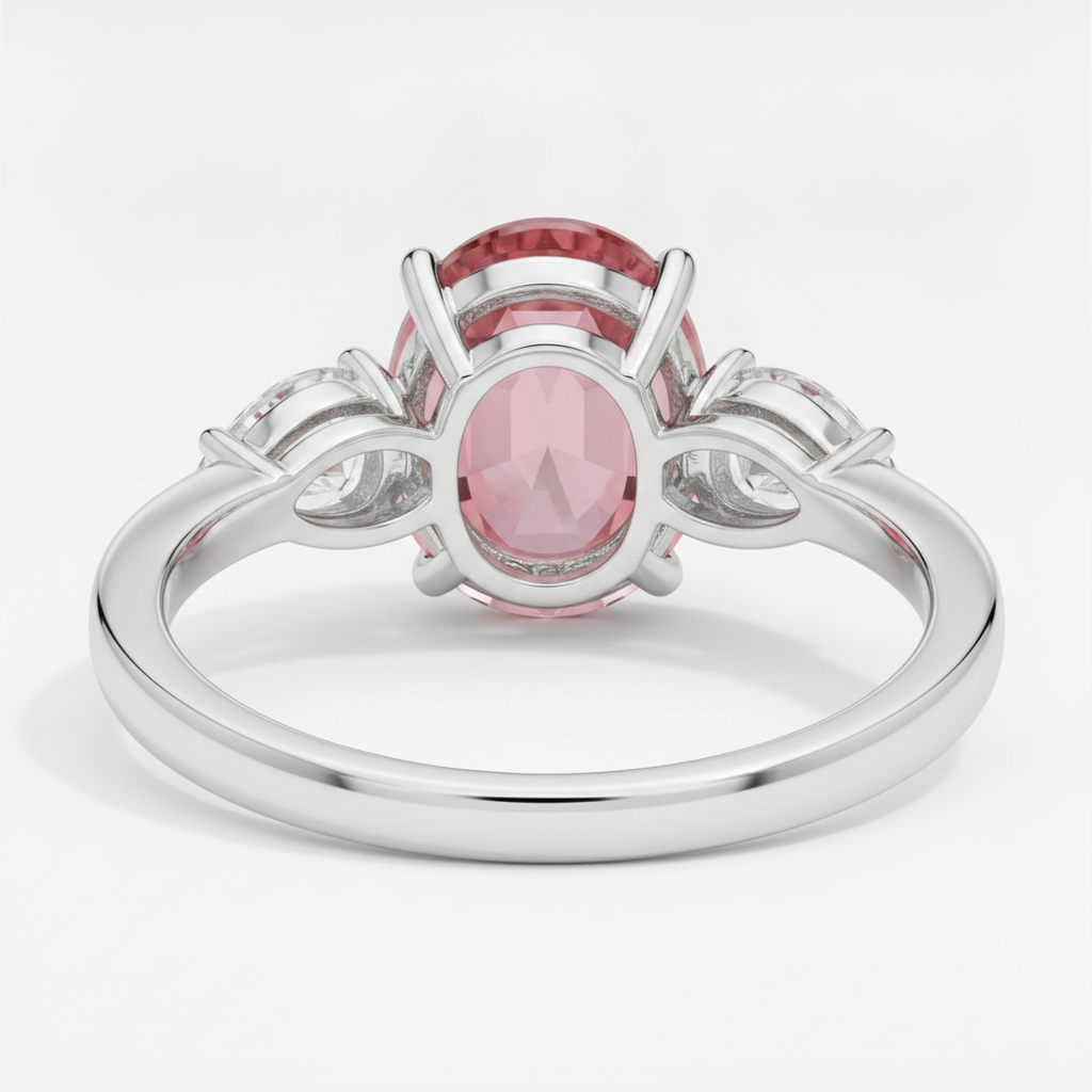 Peach Sapphire Engagement Ring 4.1 Carat Real Oval Padparadscha Three Stone Platinum