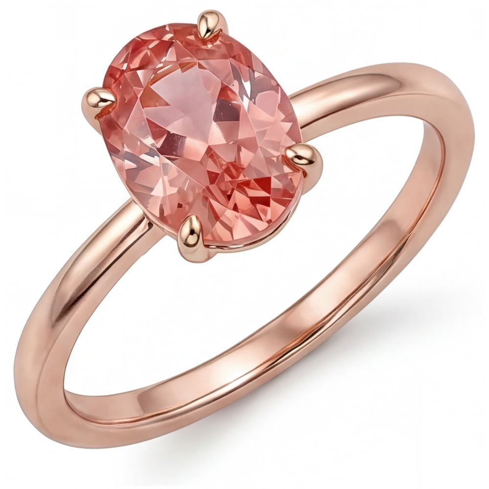 Peach Sapphire Rose Gold Ring 2.2 Carat Natural Oval Padparadscha Solitaire