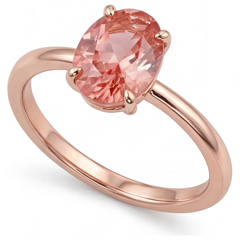 Peach Sapphire Rose Gold Ring 2.2 Carat Natural Oval Padparadscha Solitaire