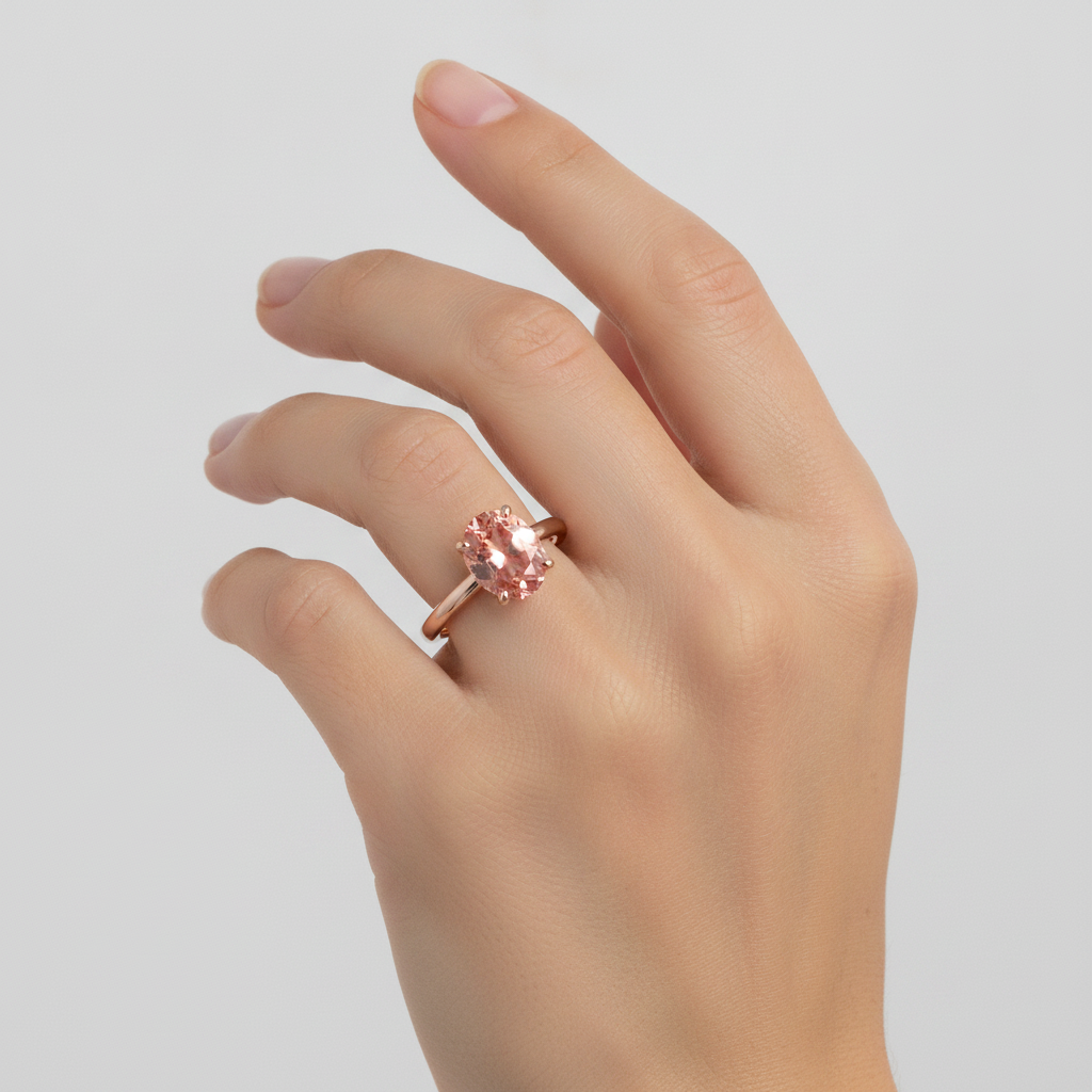 Peach Sapphire Rose Gold Ring 2.2 Carat Natural Oval Padparadscha Solitaire
