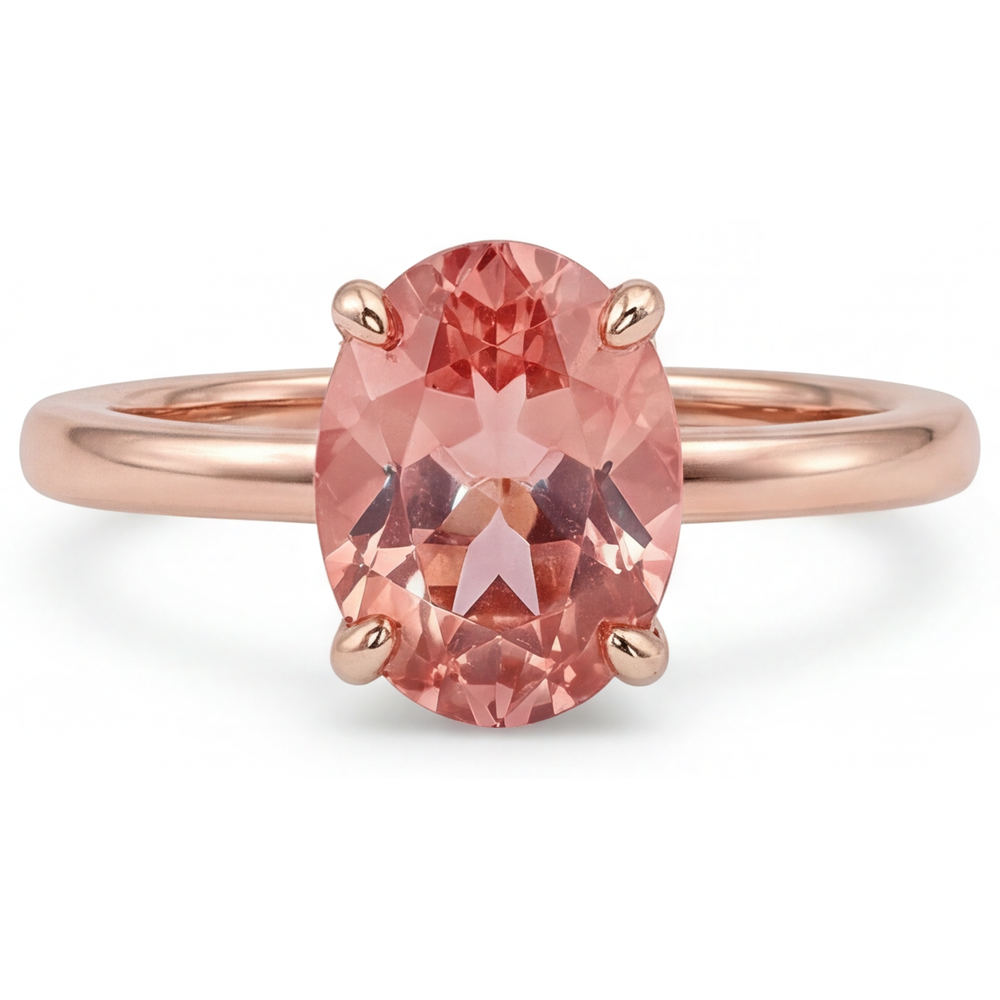 Peach Sapphire Rose Gold Ring 2.2 Carat Natural Oval Padparadscha Solitaire
